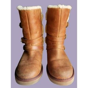 UGG Classic Women's Genuine Suede Leather Chestnut Boots With Buckle Straps